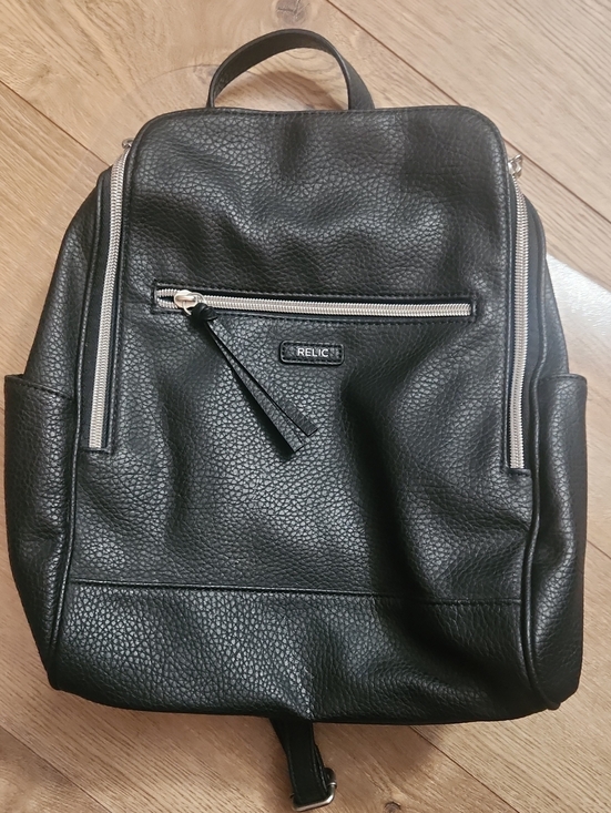 Relic Handbags - Relic Black Pebbled Faux-Leather Backpack with Silver Zippers